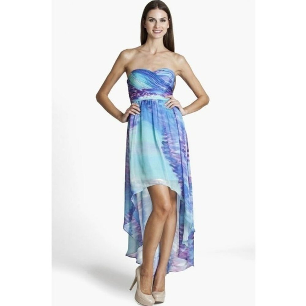 JS Boutique Watercolor Strapless High/Low Dress